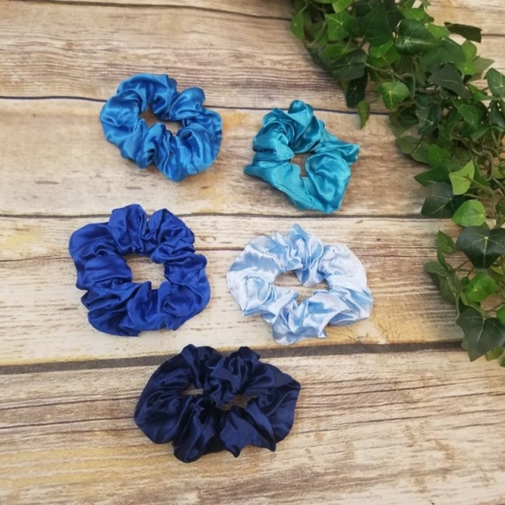 Brandy Melville Photo + 5 Silk Satin Blue Scrunchi - Picture 2 of 5